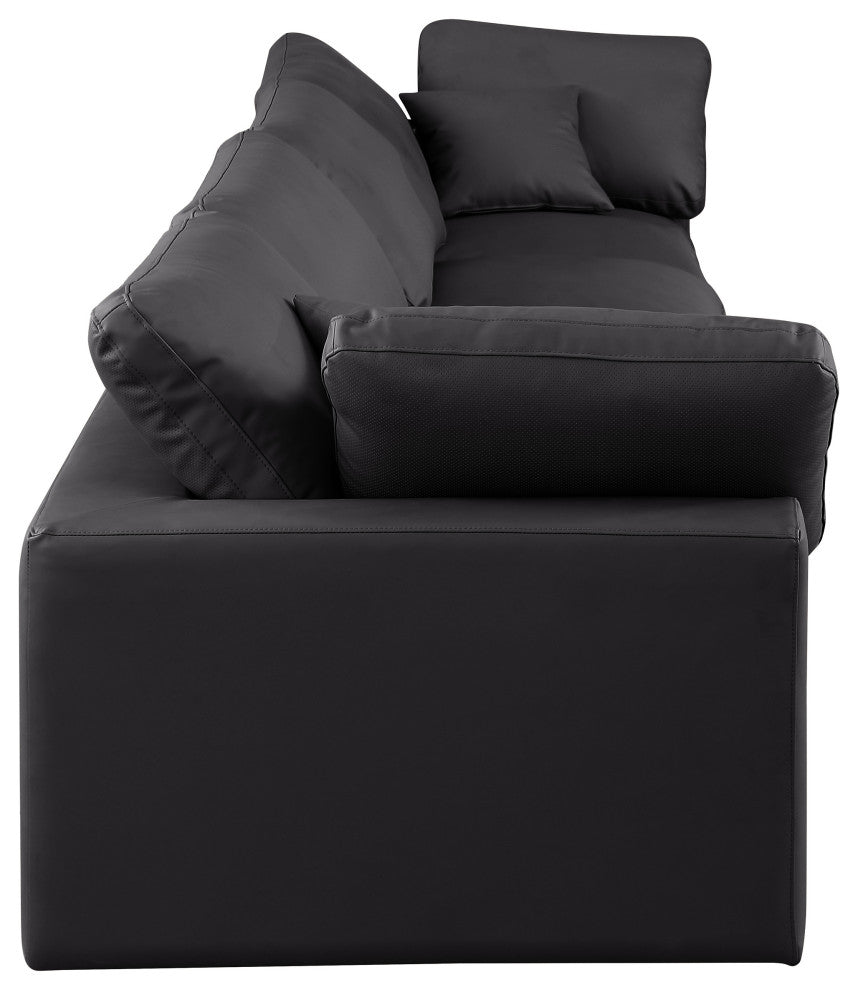 Comfy Upholstered Modular Sofa, Black, 4-Piece: 2 Armless Chair, 2 Corner Chair, Vegan Leather