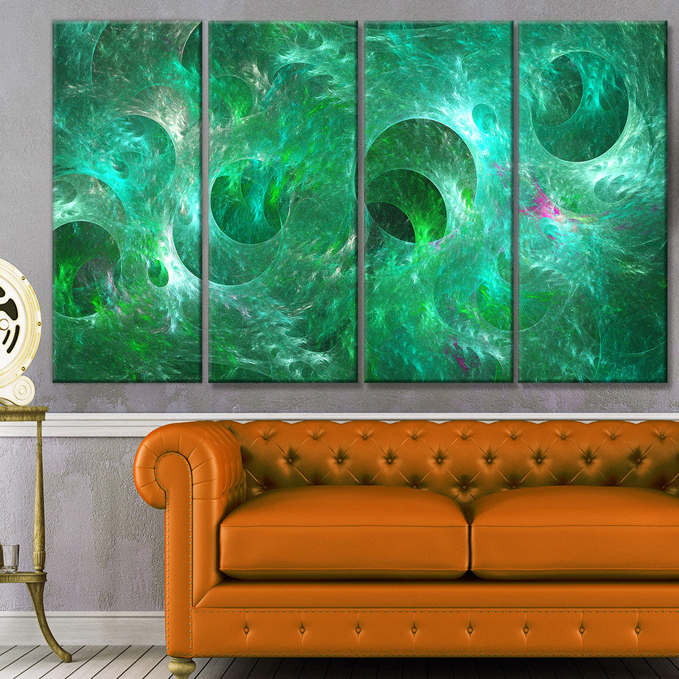 Green Fractal Glass Texture, Abstract Canvas Art Print, 48"x28", 4 Panels