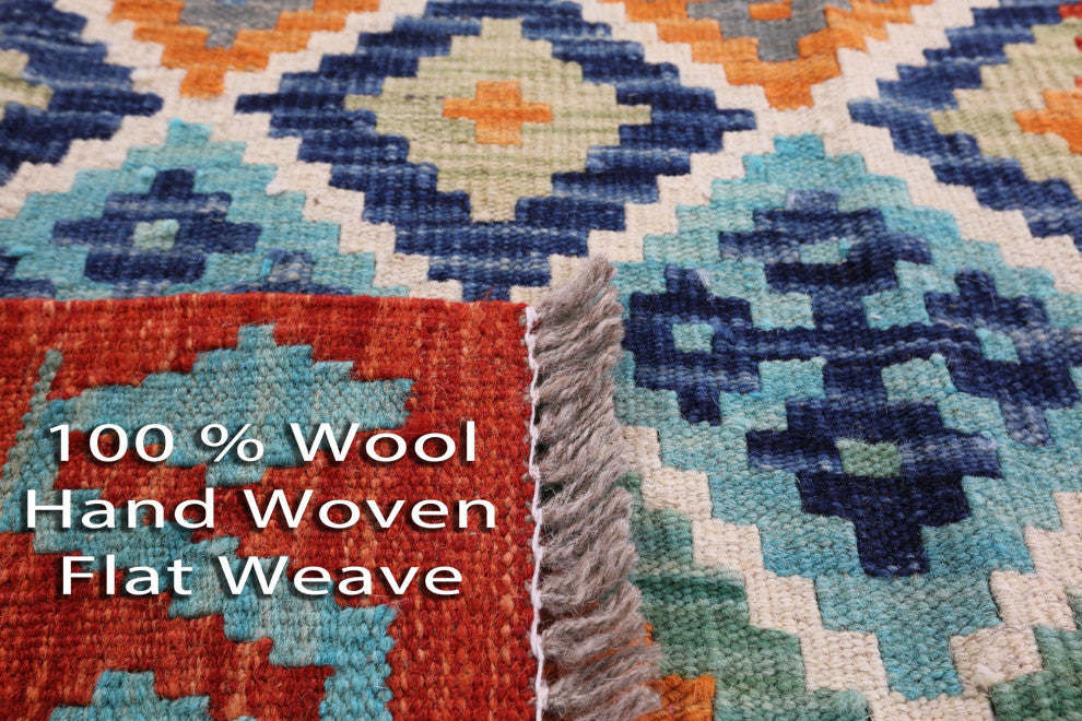 2' 10" X 9' 9" Reversible Kilim Flat Weave Wool On Wool Runner Rug - Q12564