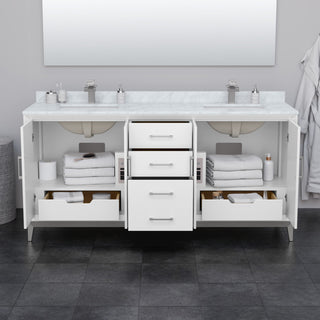 Amici 72" White Double Vanity, White Cultured Marble Top, Matte Black Trim