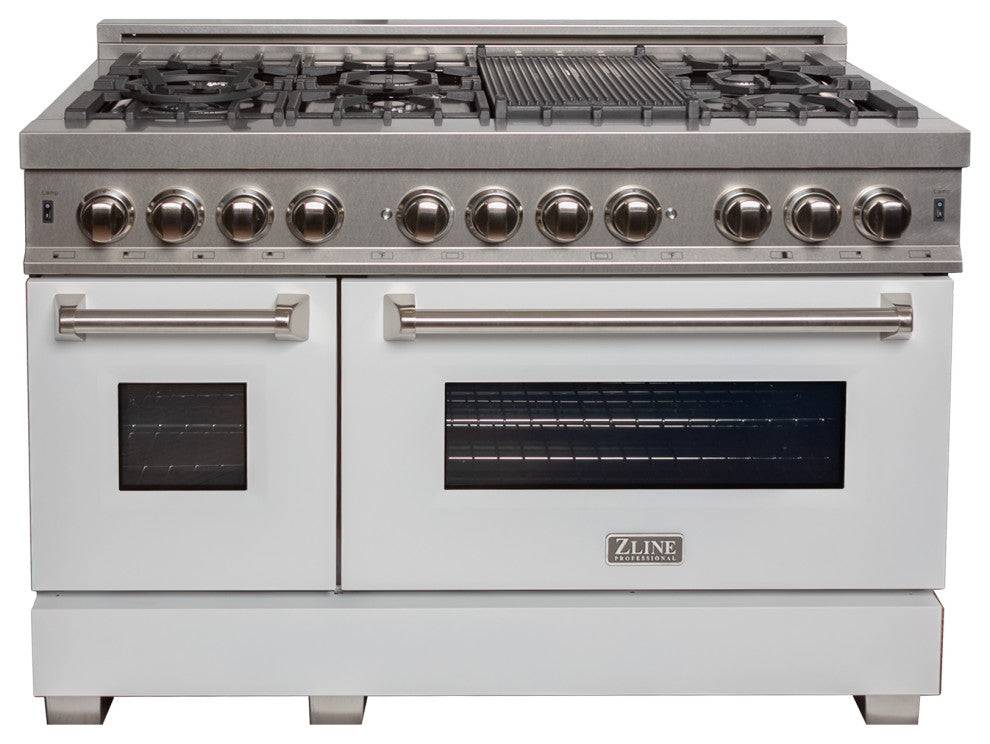 ZLINE 48 Dual Fuel Range With Griddle and White Matte Door