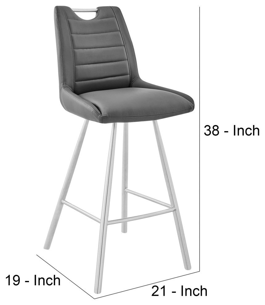 Benzara BM248152 26" Faux Leather Counter Height Bar Stool, Silver and Charcoal