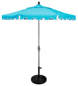9' Gray Greek Key Patio Umbrella With Ribs and Tassels, Aruba