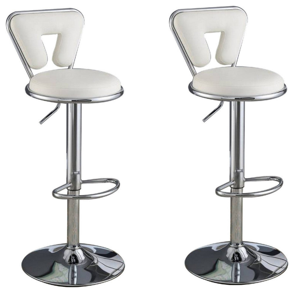 Adjustable Barstool with Round Seat and Stalk Support, Set of 2, White