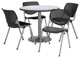 KFI Round 36" Dia. Pedestal Table - 4 Black KOOL Chairs - Grey Top
