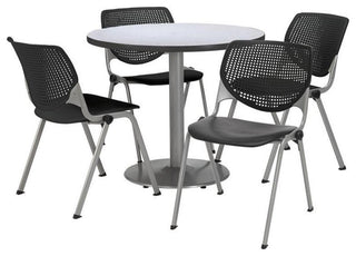 KFI Round 36" Dia. Pedestal Table - 4 Black KOOL Chairs - Grey Top