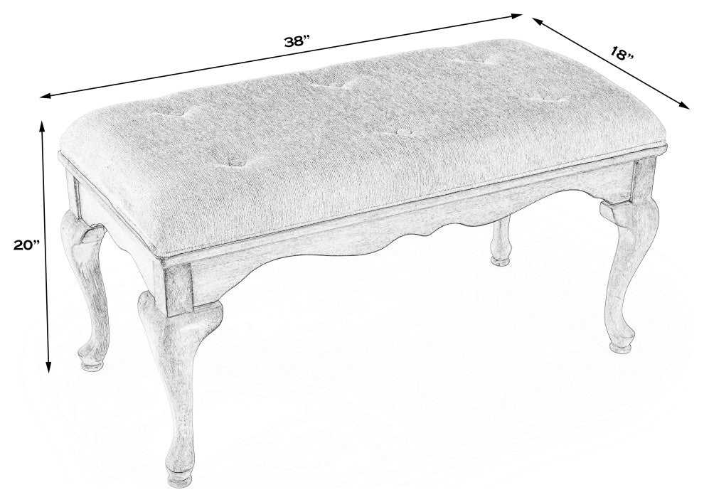Grace Upholstered 38"W Bench, Dark Brown