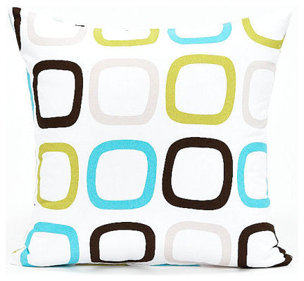 Modern Green And Blue Square Pattern Throw Pillow Cover, 20"x20"