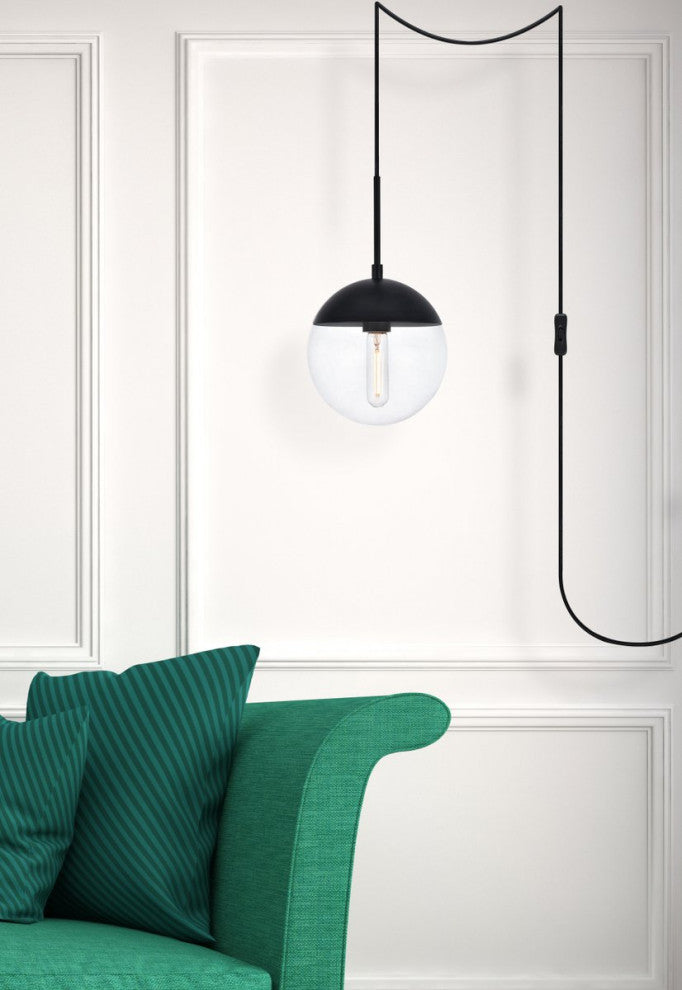 Elsa 1-Light Black Plug-In Pendant With Clear Glass