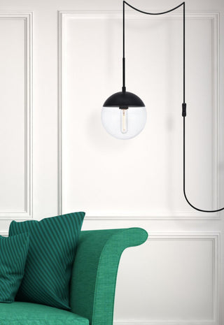 Elsa 1-Light Black Plug-In Pendant With Clear Glass