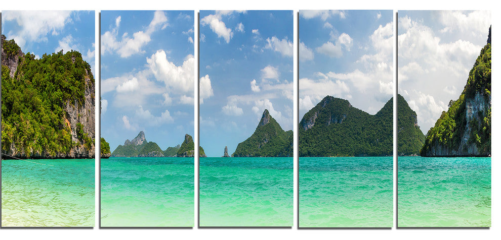 Thailand Beach Panorama, Landscape Canvas Art Print, 60"x28", 5 Panels
