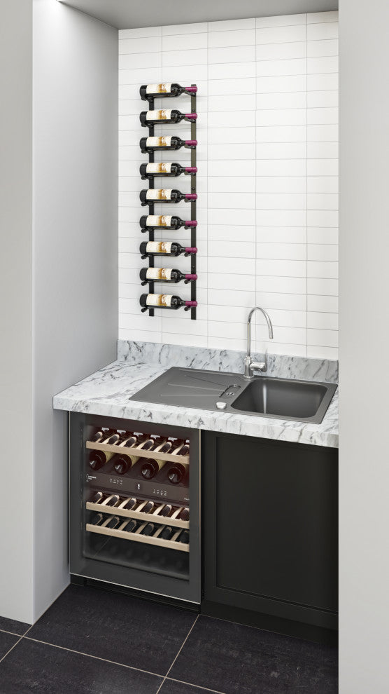 Vino Pins Flex 45 (wall mounted metal wine rack), Gunmetal, 9 Bottlles
