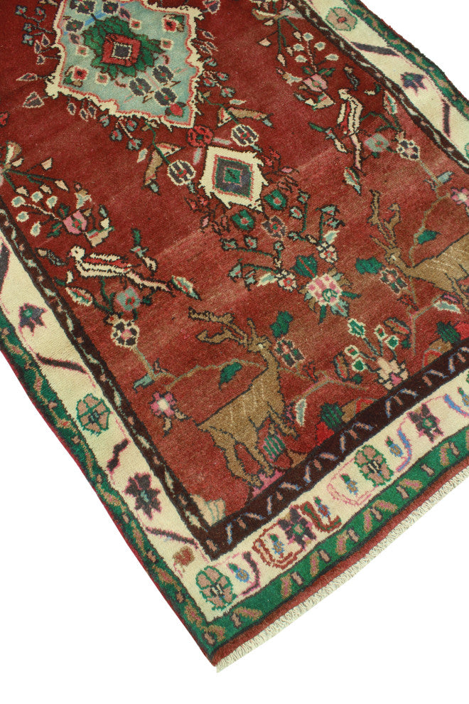 Fine Vintage Distressed Melisa Burgundy/Ivory Runner, 3'5 x 7'4