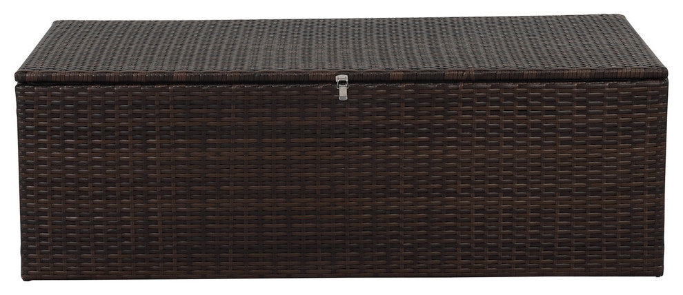 Rio 5-Piece Wicker Conversation Set With Storage, Dark Brown Wicker/Orange Cushi