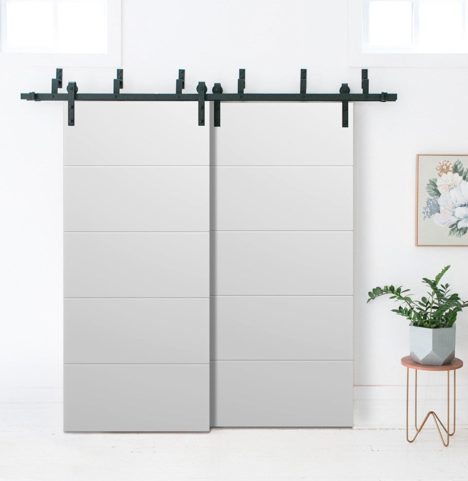 Barn Bypass Doors 64 x 96, Planum 0770 Painted White, 6.6' Rail