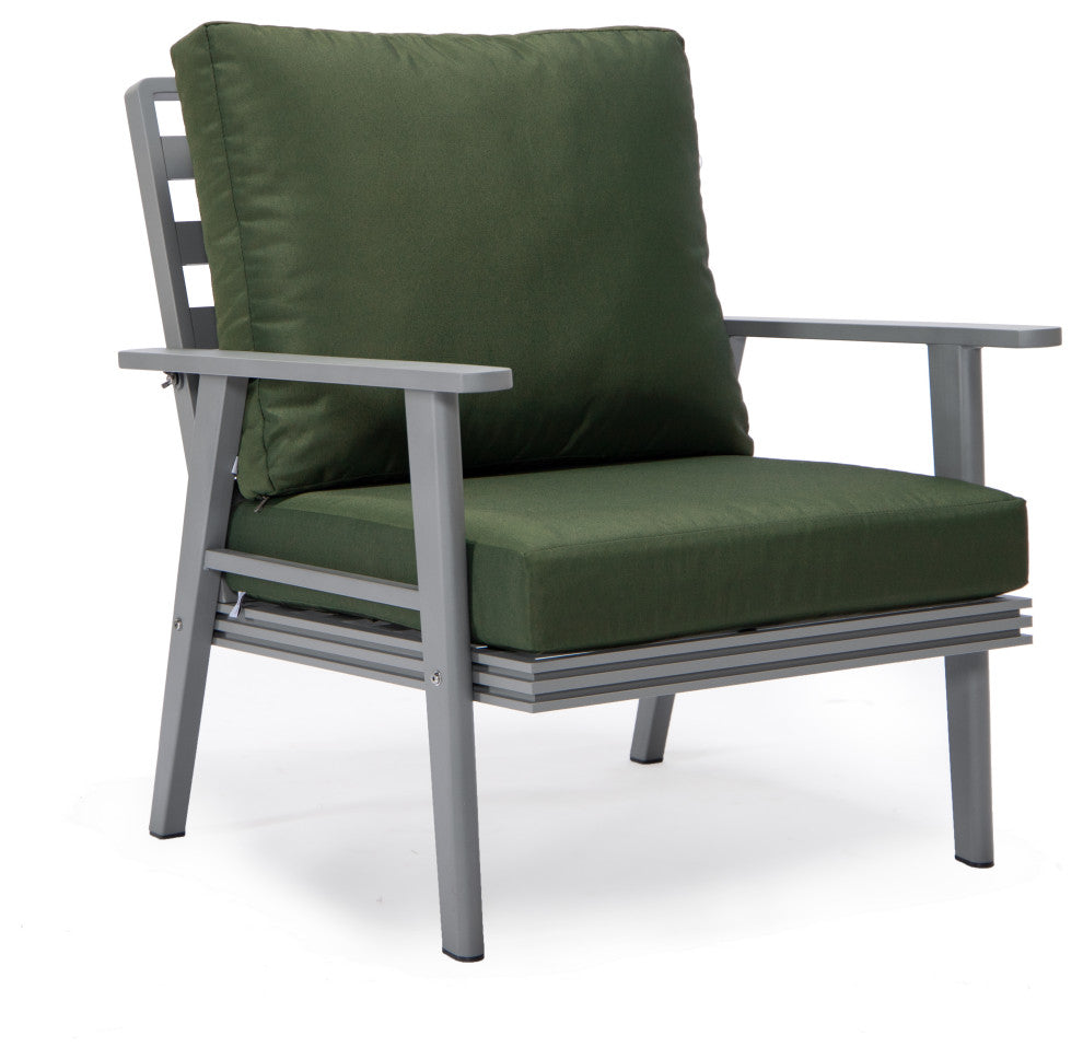 LeisureMod Walbrooke 3-Piece Patio Set With Gray Aluminum Frame and Cushions, Green