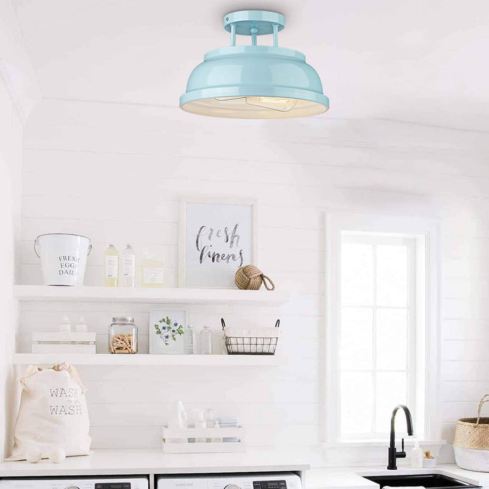 2 Light Modern Semi Flush Mount, Light Blue