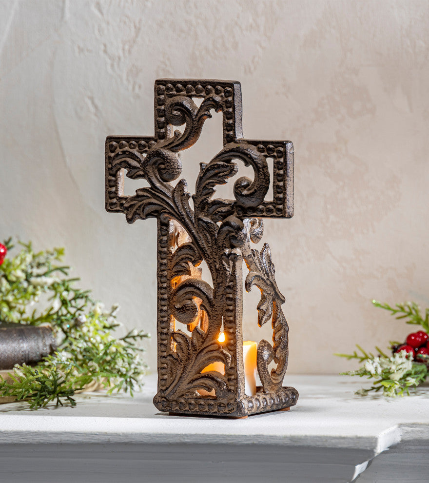 Metal Acanthus Cross Votive