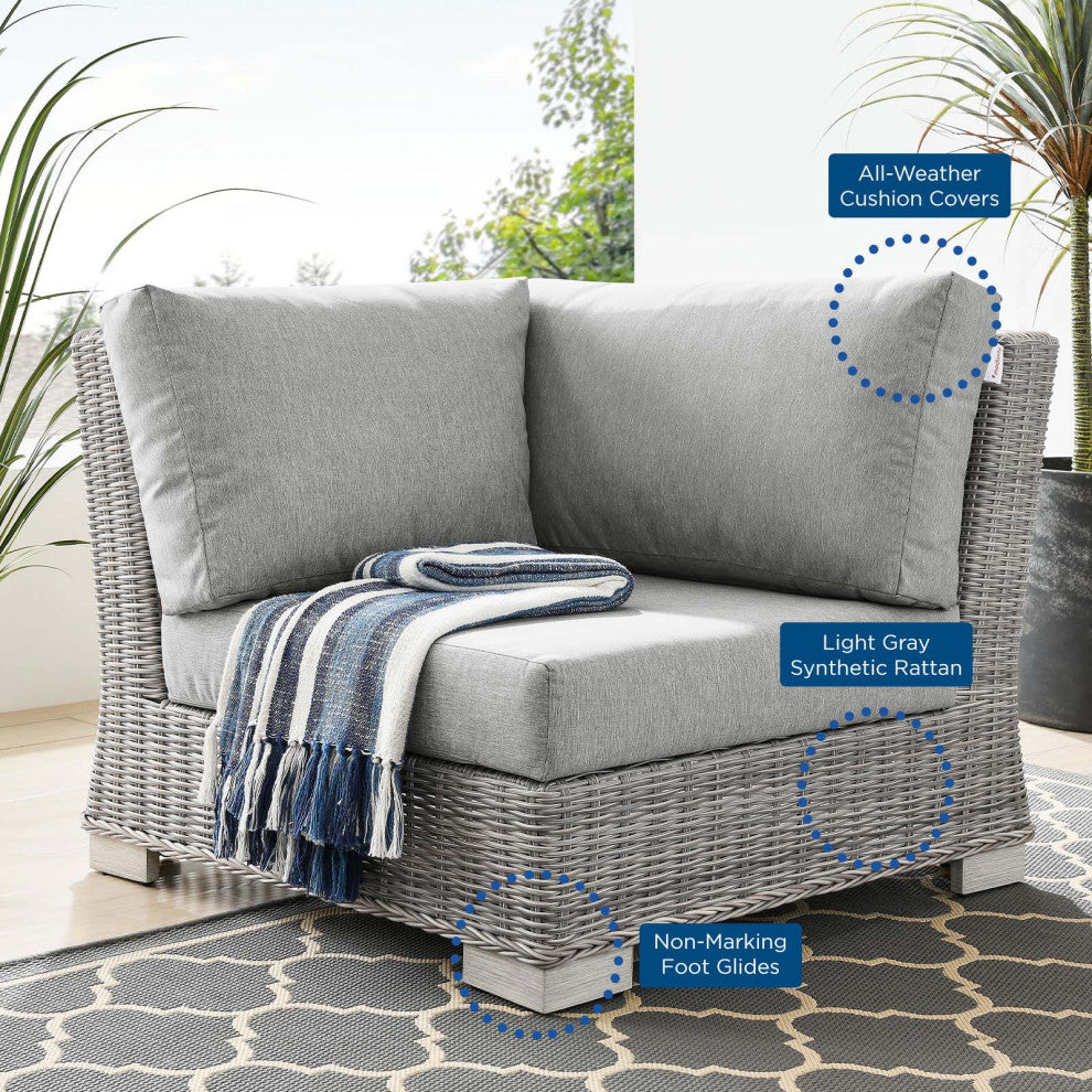 Sofa Corner Chair, Rattan, Wicker, Gray, Modern, Outdoor Patio Cafe Bistro