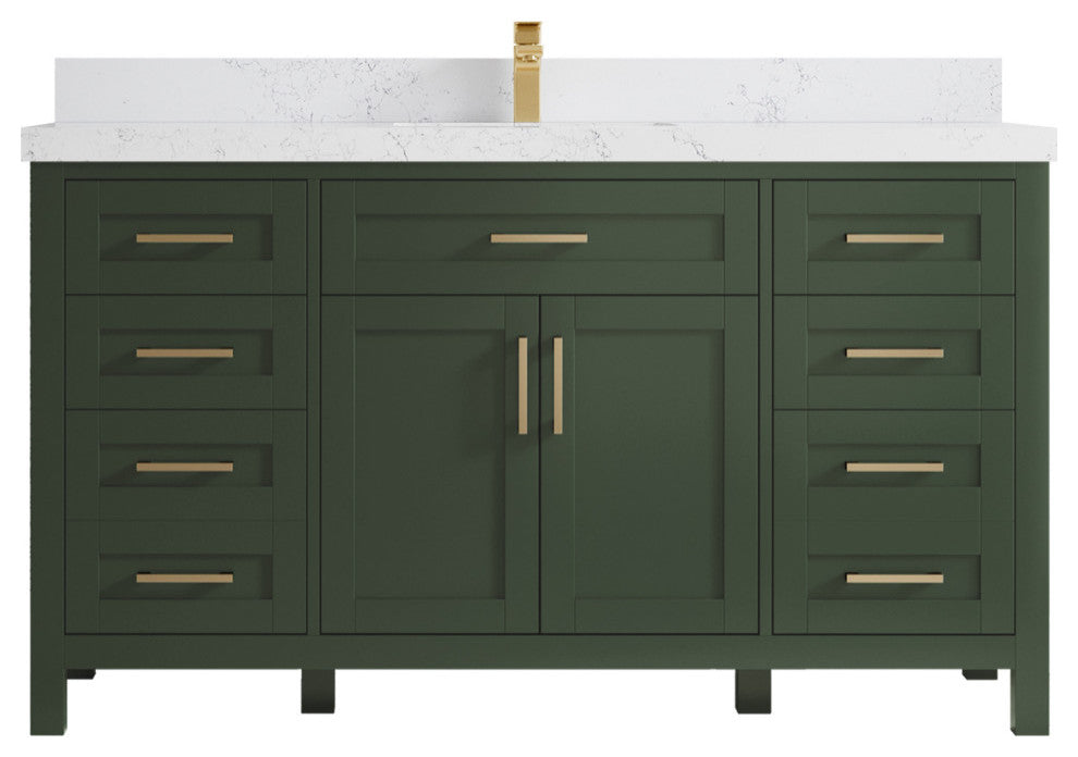 Cambridge 60 Single Bathroom Vanity in Pewter Green 2" Empira Quartz