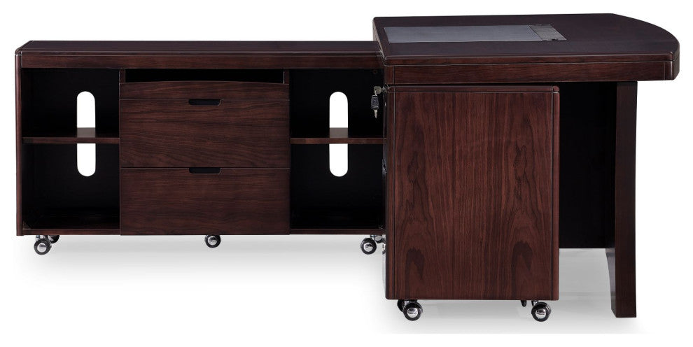 70"� Modern Quincy Dark Walnut Wood Desk Rolling Return Storage Keyboard Tray