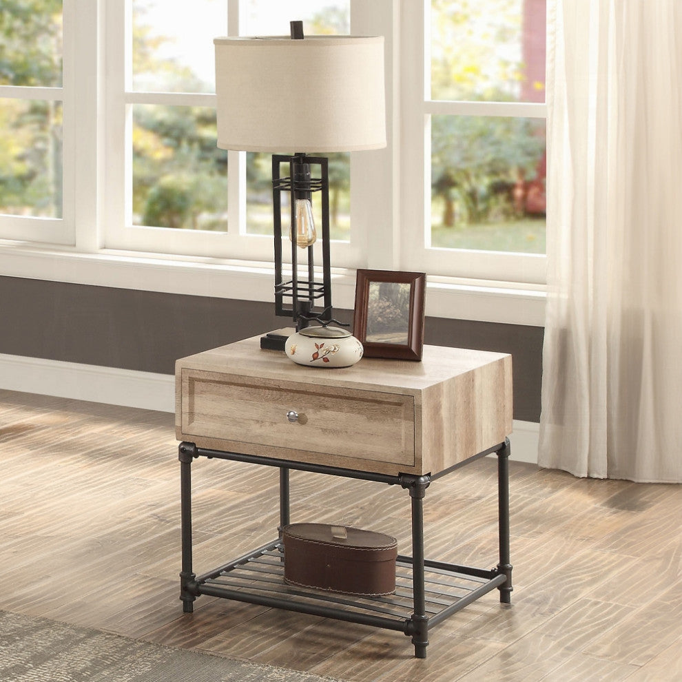 ACME Brantley End Table, Oak and Sandy Black Finish