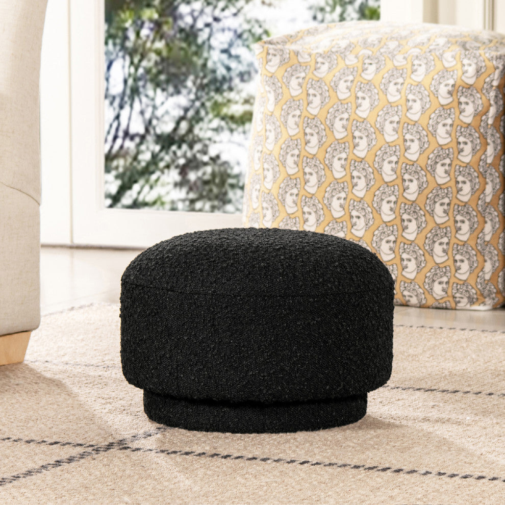 Fuji 15" Mushroom Footstool Ottoman, Ebony Black Boucle
