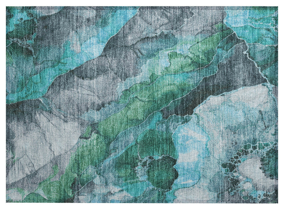 Machine Washable Indoor/Outdoor Chantille ACN1864 Teal 1'8" x 2'6" Rug