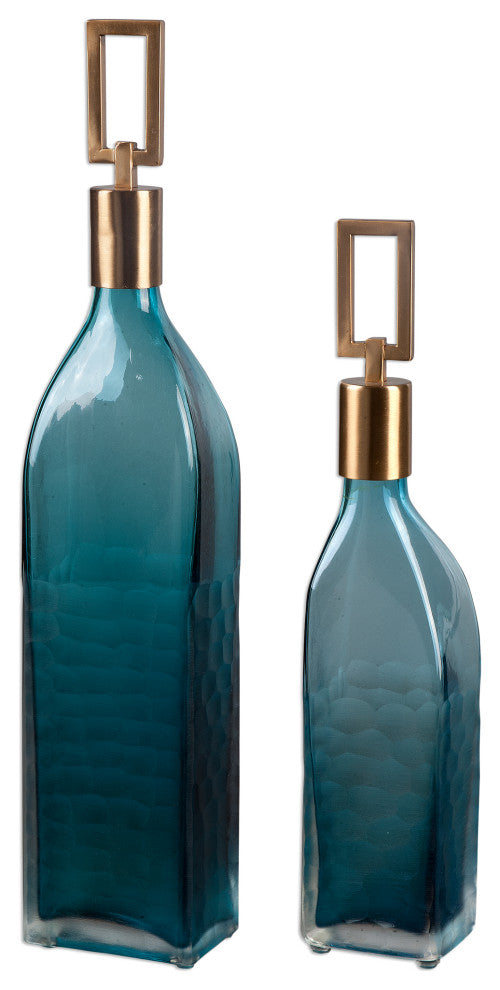 Uttermost Annabella Glass Bottles, Set of 2, Teal
