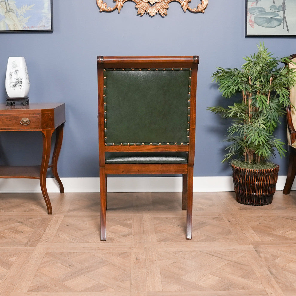 Regency Green Leather Arm Chair