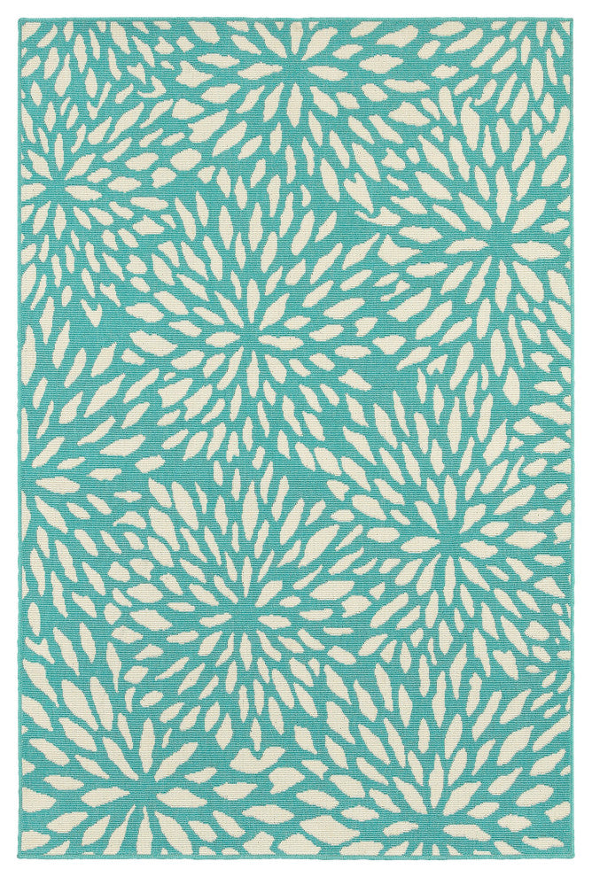 Madelina Floral Blue and Ivory Indoor or Outdoor Area Rug, 8'6"x13'