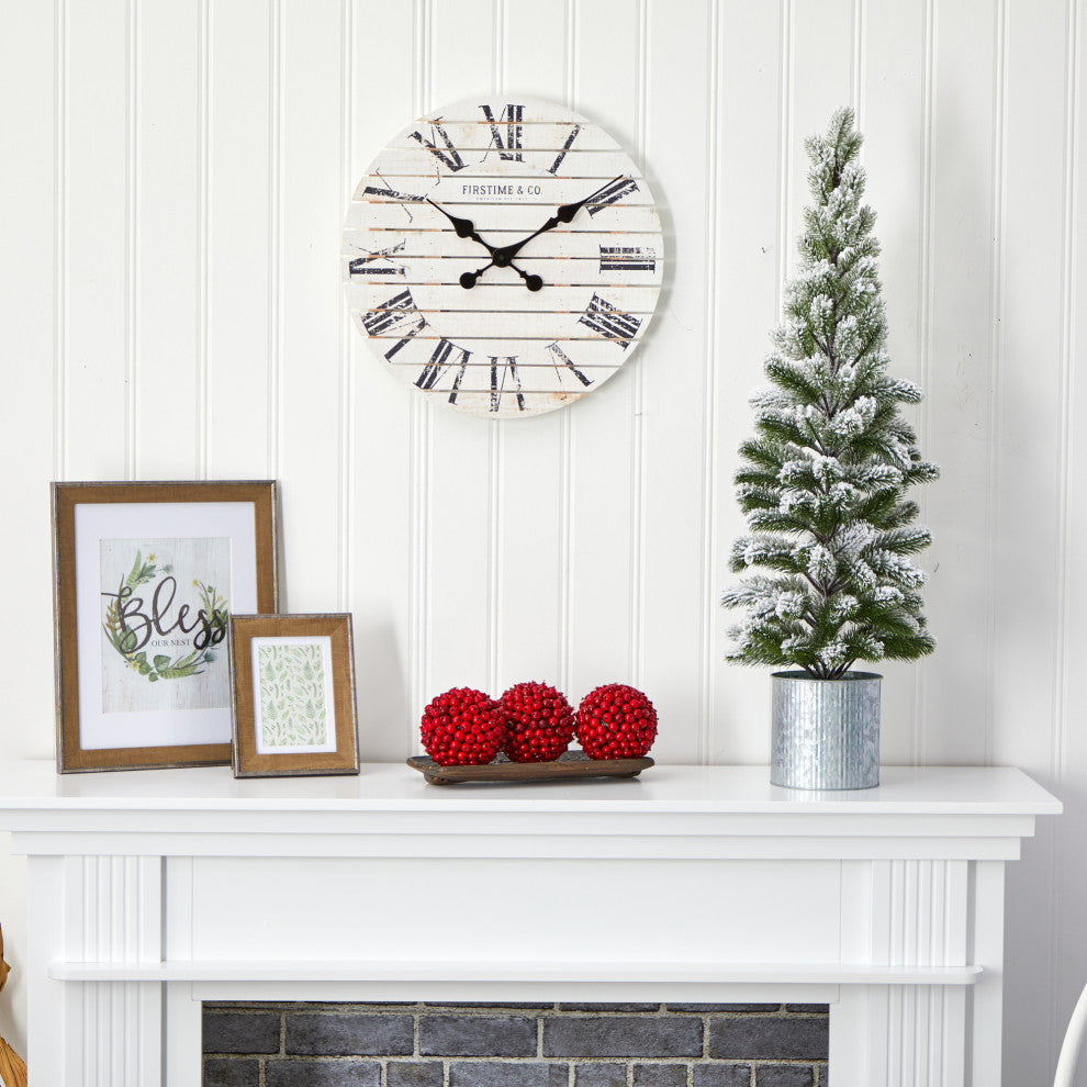 3' Flocked Christmas Artificial Pine Tree, Tin Planter