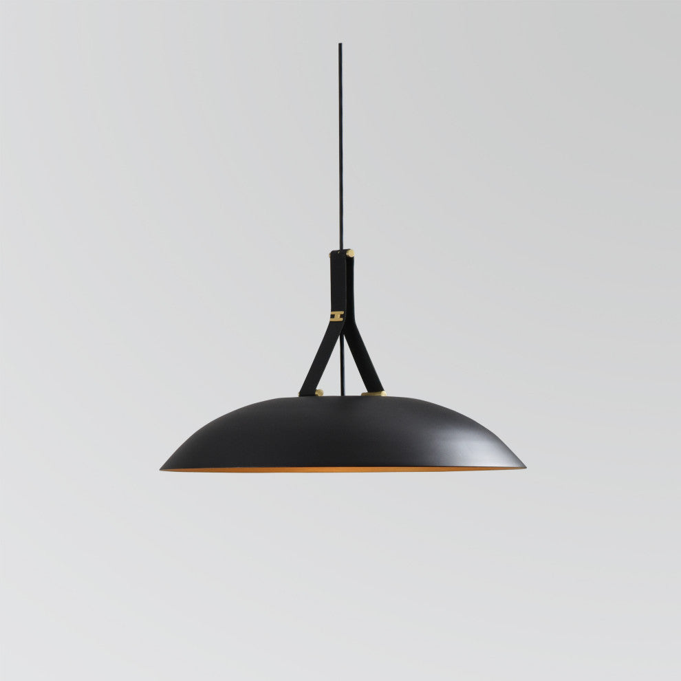 Volo LED Pendant, Noir, Brushed Brass/ Black Leather/Dark Stained Walnut, 3000K