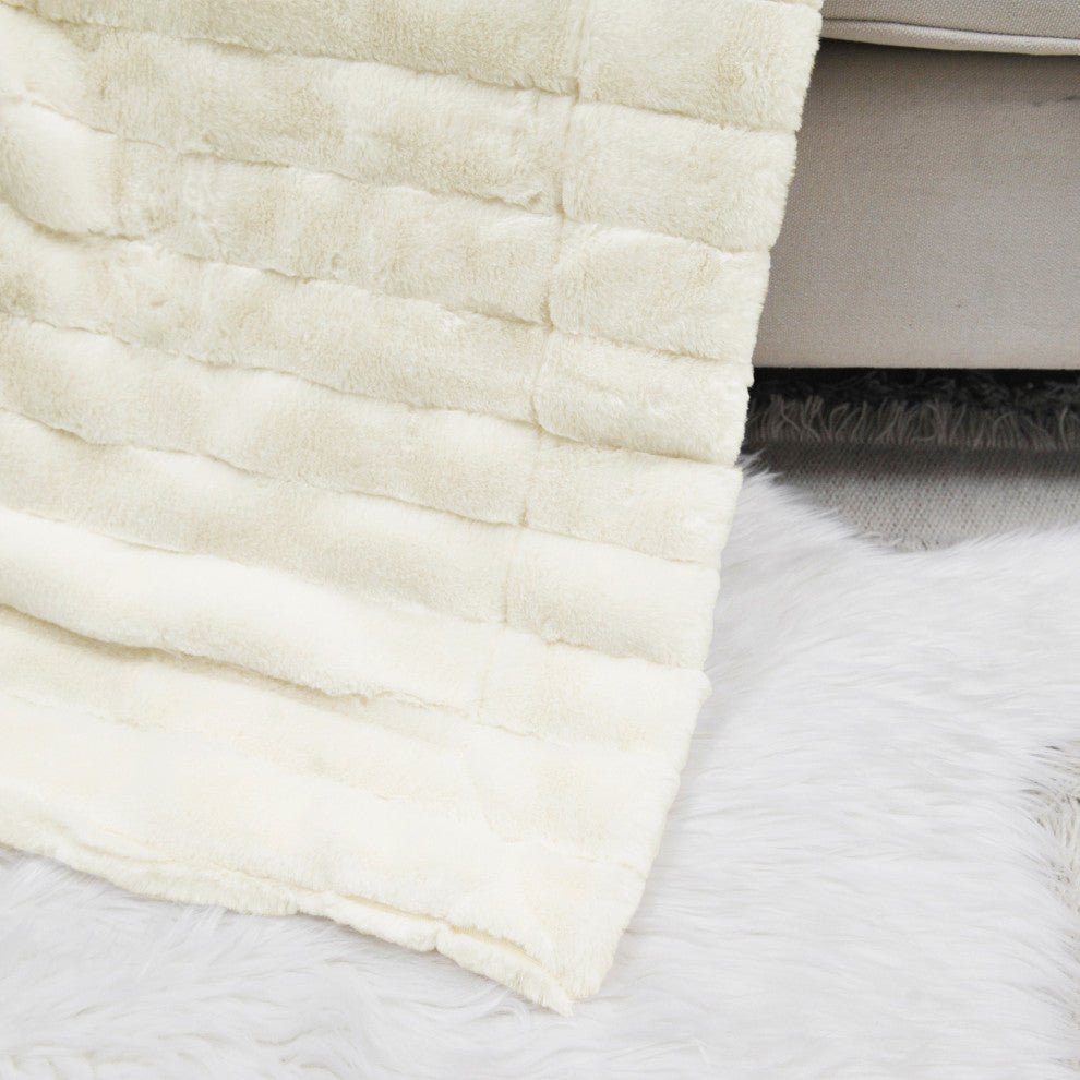 Super Mink Faux Fur Throw Blanket, Antique White, 60"x80"