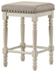 Benzara BM280303 24" Counter Height Stool Nailhead Trim Set of 2, Antique White