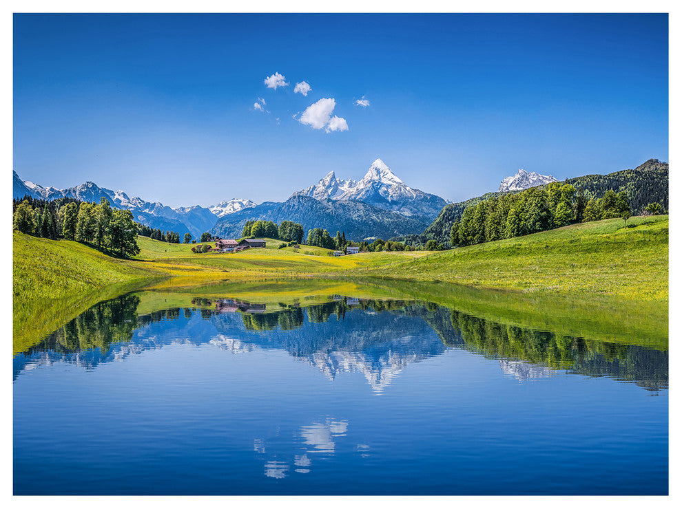 Summer with Clear Mountain Lake, Landscape Canvas Art Print, 40"x30"