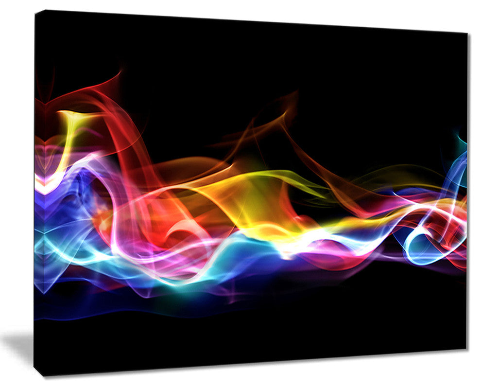 "Blue Yellow Waves in Black" Abstract Digital Art Canvas Print
