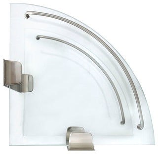 MODONA's 9.5" Double Glass Corner Shelf With Rail, Satin Nickel