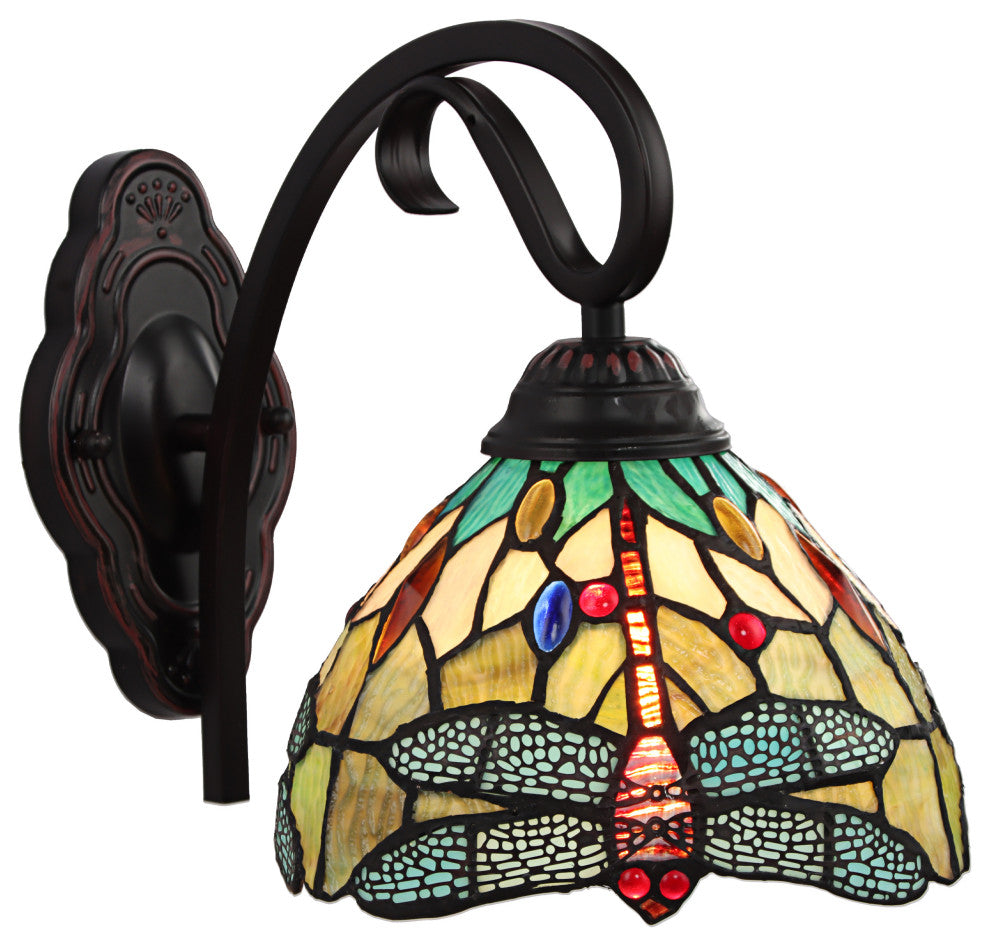 Empress Dragonfly Tiffany-Style 1 Light Wall Sconce 8" Wide