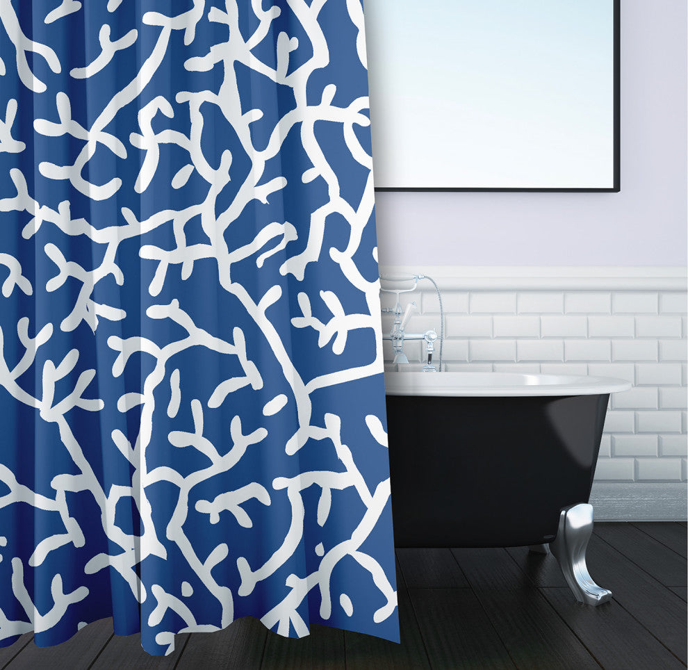 70"Wx73"L Seaweed Shower Curtain, Nautical Navy