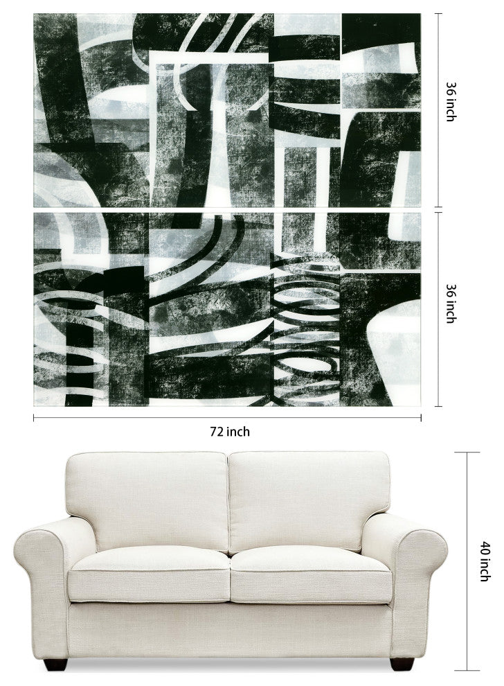 "Compartment A and B" Oversized Frameless Reverse Printed Tempered Art Glass Set