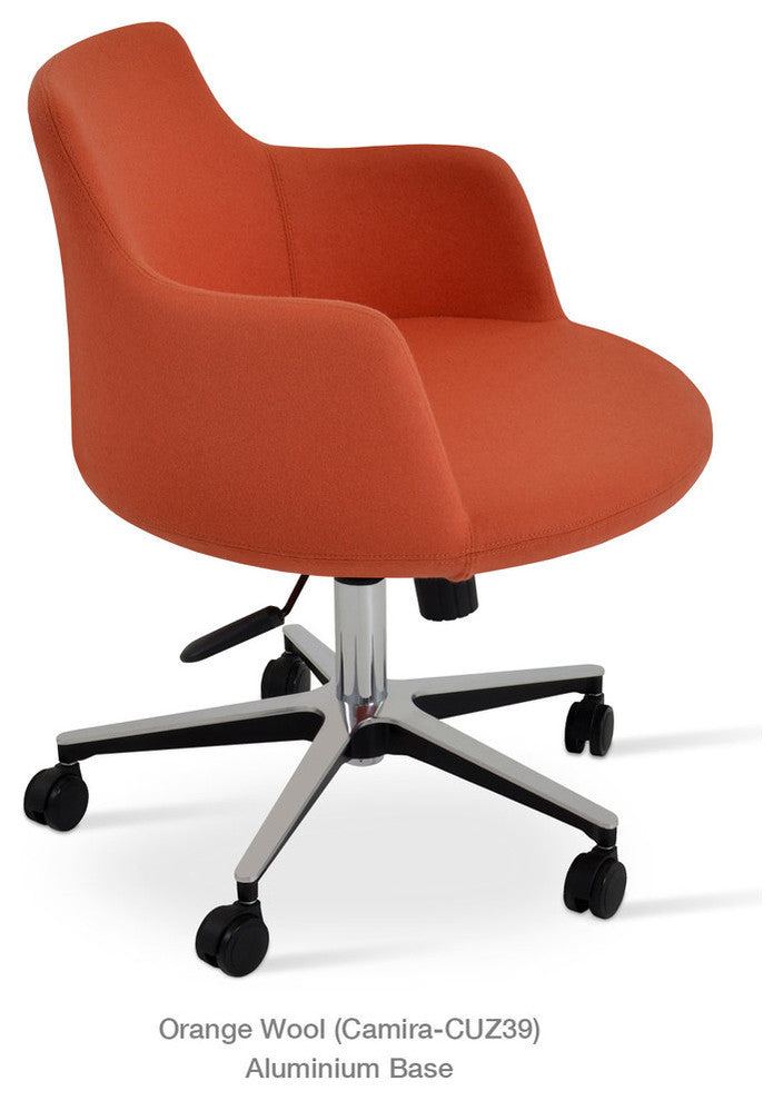 Dervish Office Dining Chair, Aluminum Base, Orange Camira Wool