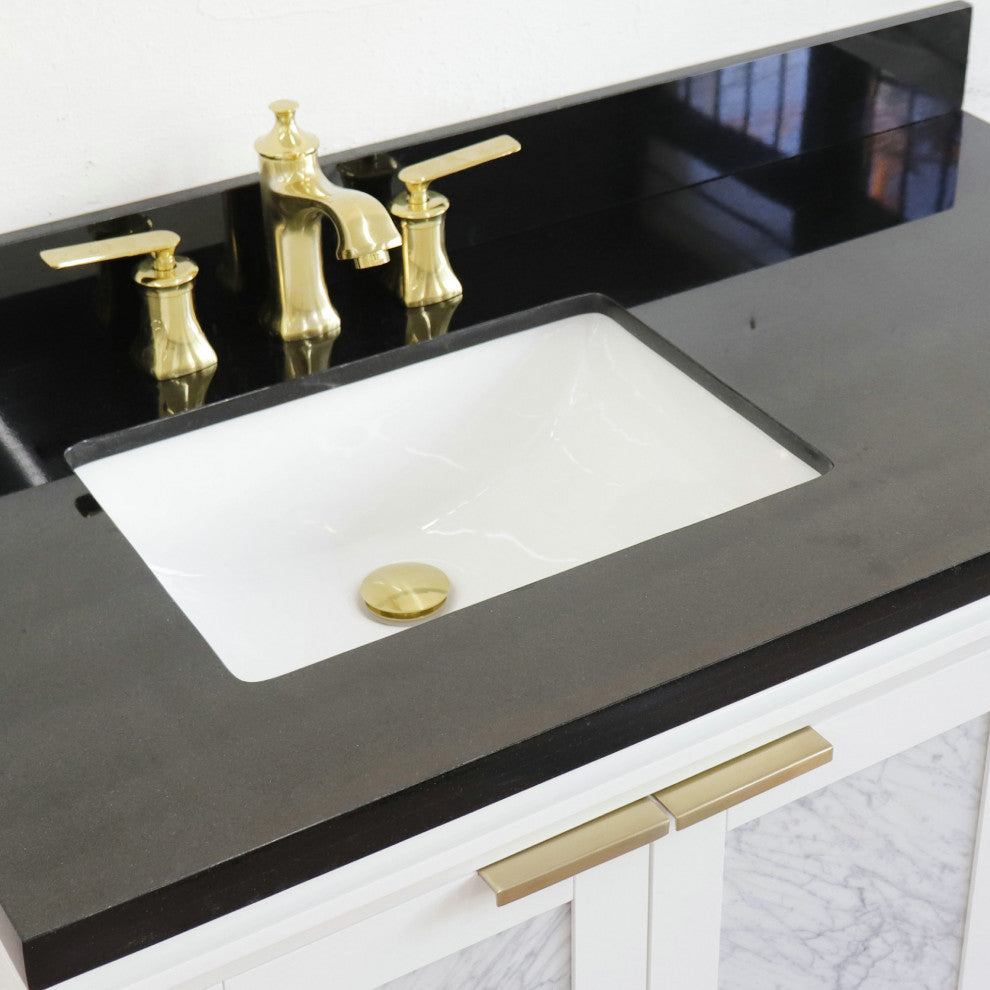 43" Single Vanity, White Finish With Black Galaxy
