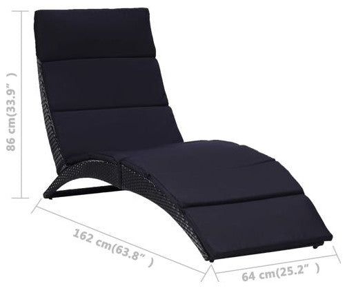 vidaXL Sunbed Grey Poly Rattan Standard Foldable Folding Sun Lounger