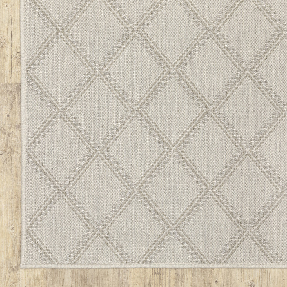 Parlan Geometric Lattice Indoor-Outdoor Area Rug, Ivory, 1''10"x7''3"