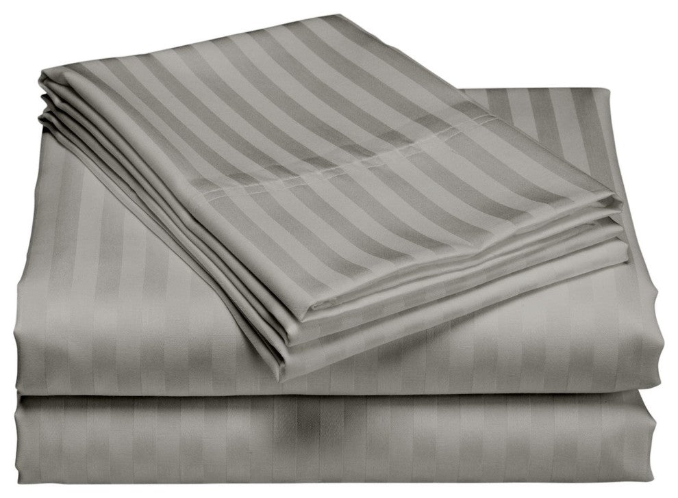 600 Thread Count 100% Cotton Stripe Sheet Set, Grey, Queen