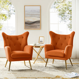 Upholstered Accent Chair With Tufted Back, Set of 2, Orange