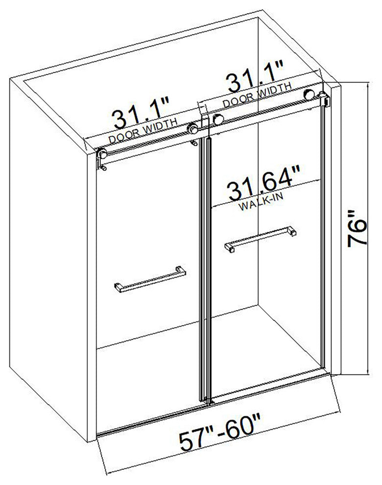 60"/76" Double Sliding Frameless Shower Door, Matte Black