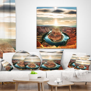 Horseshoe Bend At Sunset Landscape Printed Throw Pillow, 16"x16"