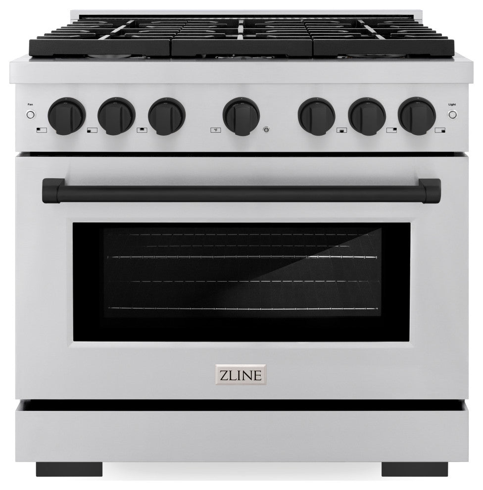 ZLINE 36, Autograph Gas Range, Stainless Steel With Matte Black, SGRZ-36-MB